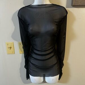 Sheer Black Long Sleeve Mesh Top